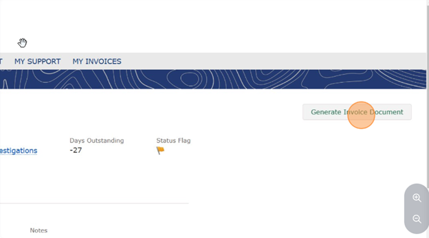 Invoice detail screen showing the “Generate Invoice Document” button