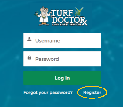 Customer Portal registration screen showing "Register"