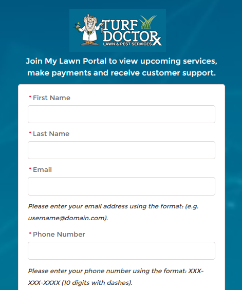 Customer Portal registration form before selecting "Register"